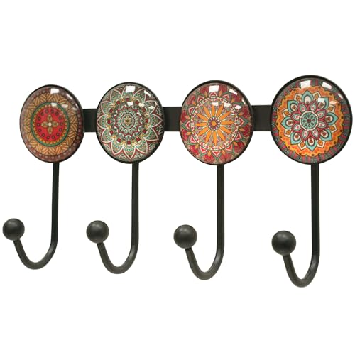 Coat Rack Wall Mounted with 4 Hooks, Round Brown Pattern Decorative Wall Hooks for Hanging Hat, Key, Towel, Purse, Bag and Robe, for Entryway Bathroom Organizer Hanger - color: Brown