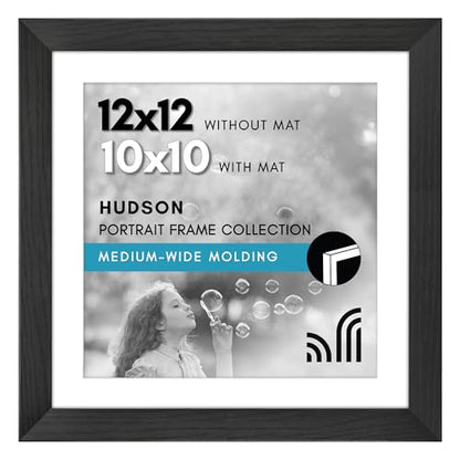 Americanflat 12x12 Picture Frame - Matted to 10x10 - Black | Shatter-resistant glass, hanging hardware included, use with or without mat - color: Black, size: 12x12