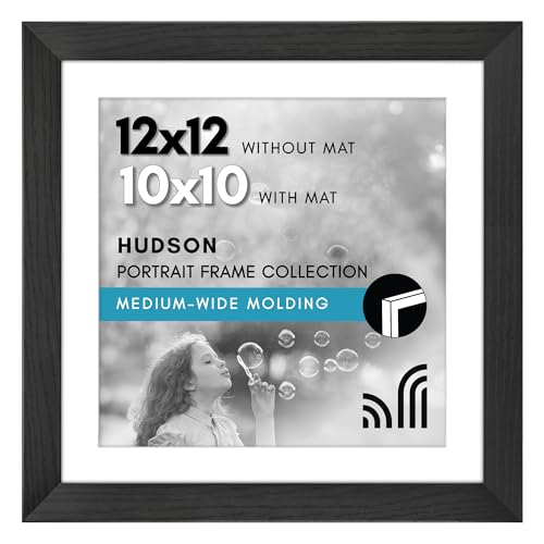 Americanflat 12x12 Picture Frame - Matted to 10x10 - Black | Shatter-resistant glass, hanging hardware included, use with or without mat - color: Black, size: 12x12