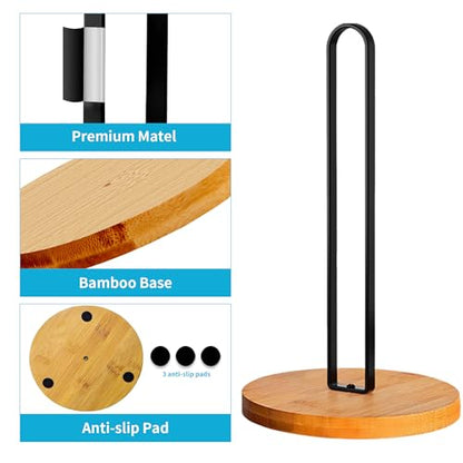 TONLEA Wooden Paper Towel Holder Countertop, Kitchen-Towel-Holder FreeStanding with Non-Slip Base for Bathroom - color: Black