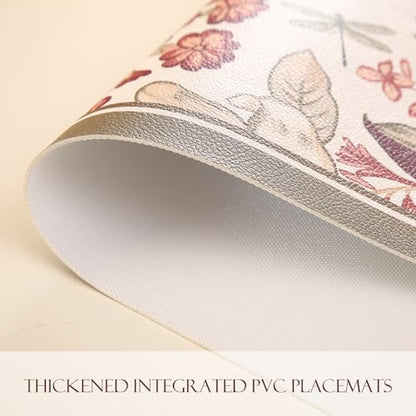 Vinyl Waterproof Placemats Set of 6 Rectangular,12"*17"-Grace A | Wipeable Beautiful Print Place Mats,Stain Resistant,Heat Resistant,Everyday Meals,Kitchen,Dinning,Holiday,Decor - color: Grace a