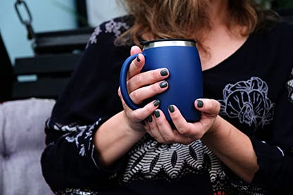 CHILLOUT LIFE Stainless Steel Insulated Coffee Mugs Set of 2 (14oz) – Double Wall Coffee Cups With Spill Resistant Lid & Strong Handle – Shatterproof Cups for Cold Drinks & Hot Beverages - color: Navy Blue