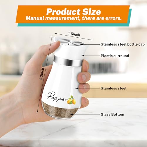 Lemon Salt and Pepper Shakers - 4 oz Glass Set with Stainless Steel Lids | Lemon Design with Glass Bottoms and Stainless Steel Lids Adds Farmhouse Charm to Kitchens and Makes Refilling Easy. - color: Lemon