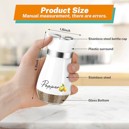 Lemon Salt and Pepper Shakers - 4 oz Glass Set with Stainless Steel Lids | Lemon Design with Glass Bottoms and Stainless Steel Lids Adds Farmhouse Charm to Kitchens and Makes Refilling Easy. - color: Lemon