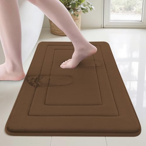 Cupic Cupid Super Soft Memory Foam Bath Mat, Brown Bathroom Rugs, Non Slip Bath Mats for Bathroom Floor, Machine Washable Rugs for Shower & Tub, Quick Dry Bath Carpet for Decor, 24" x 16" - color: Brown, size: 1'4" x 2' (16" x 24")