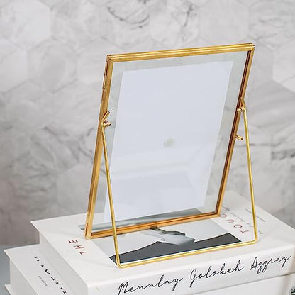 Gold Picture Floating Frame, Set of 2 Pressed Glass Floating Frames, 6 x 8 Standing Gold Picture Frame for 5x7, 4x6, 3x5 Photo Tabletop Display - color: Gold, size: 6x8 inch