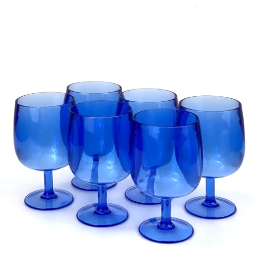Yalin Set of 6 Unbreakable 12 oz Acrylic Plastic Wine and Water Tumbler Stackable Goblets. (Blue, 12 oz) - color: Blue, size: 12 oz