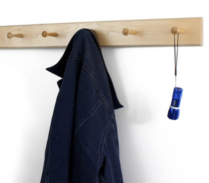 Solid Maple Shaker Peg Rack (Natural, 29" x 3.5" with 5 pegs) - size: 29" x 3.5" with 5 pegs
