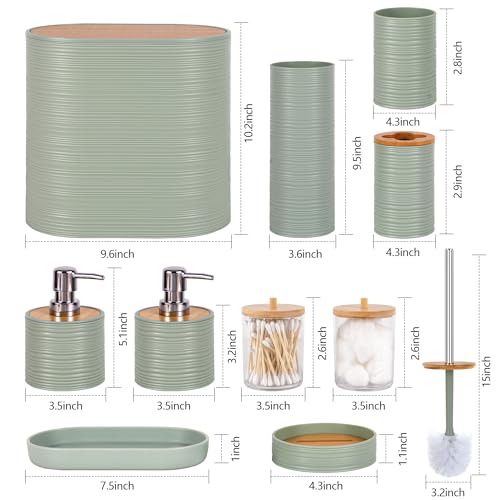 10 PCS Green Bathroom Accessories Set with Trash Can Bathroom Accessory | All-in-One Kit with Trash Can,Toothbrush Holder,Soap Dispenser,Toothbrush Cup,Vanity Tray,Soap Dish,Toilet Brush etc for Home - color: Lightgreen