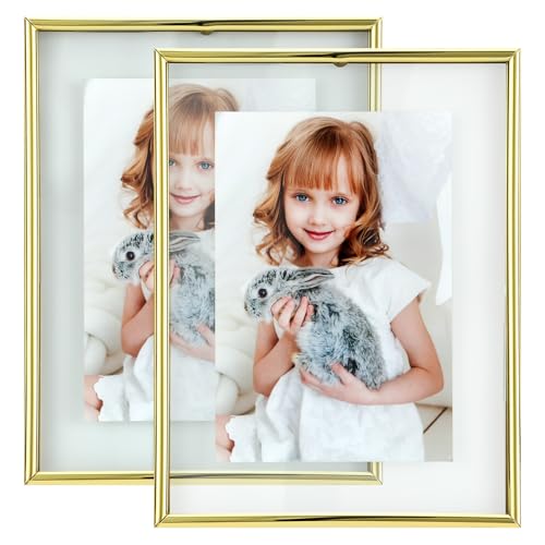 Wall Floating Frame, 6"×8", Gold, 2 Set, Wall Mounting or Wall Leaning, For Photo 6×8, 5×7, 4×6, Classy For Festival, Anniversary, Wedding, Home or Office Décor - color: Gold, size: 6"×8"(2Pcs)