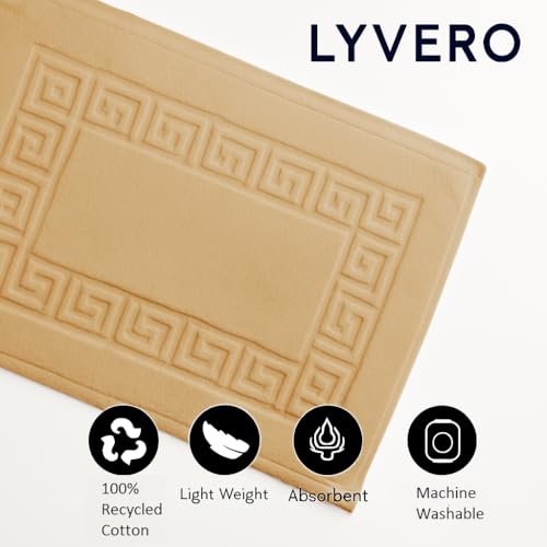 100% Recycle Cotton Bath Mat Beige Key Pattern Bath Rug [Not a Bathroom Rug], Soft Absorbent 330 GSM Shower Floor Towel Set, Hotel Spa Quality, Machine Washable (2 Pack) - color: Beige