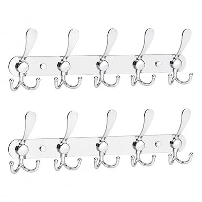 YUNISS Coat Rack Wall Mounted，5 Tri Stainless Steel Coat Hook for Coat Hat Robes Towel in Mudroom Entryway (Sliver, 2 Pack 5 Hook) - color: Sliver, size: 2 Pack 5 Hook