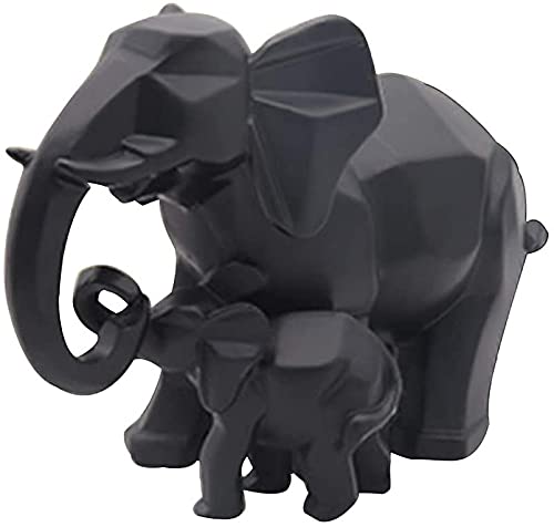 Elephant Family Statue Mother and Baby Elephant Figurine Lucky Wealth Feng Shui Ornaments for Home Office Home Office - Black