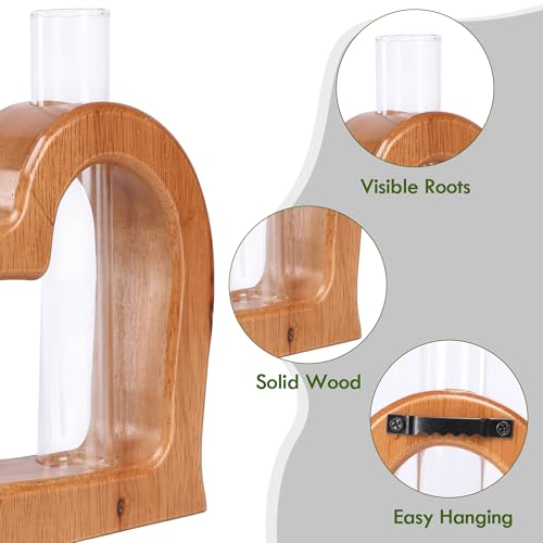 Glass Test Tube Plant Propagation Station Wooden Terrarium Holder | Wall Hanging for Indoor Water Plant Rooting, Wall Home Decor, Thoughtful Gardening Gift for Mom and Plant-Loving Women - size: 5.3*5.3IN