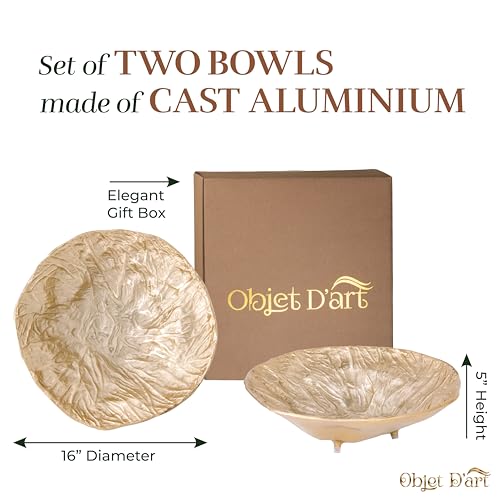 OBJET D'ART Emory Decorative Round Gold Bowl, Set of 2 | Accent Decor, Living Room, Ottoman, Coffee Table, Candles, Liquor, Centerpieces, Great for Entertaining and Everyday Use