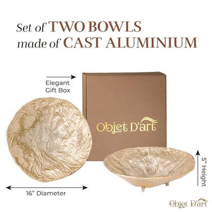 OBJET D'ART Emory Decorative Round Gold Bowl, Set of 2 | Accent Decor, Living Room, Ottoman, Coffee Table, Candles, Liquor, Centerpieces, Great for Entertaining and Everyday Use