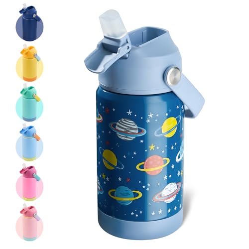 Kerilyn 12oz Kids Water Bottle, Stainless Steel Insulated Water Bottle For Kids, Toddler Cup With Straws Leak-proof, Kids Water Bottles For School Boys Girls, BPA Free, Planet - color: Planet