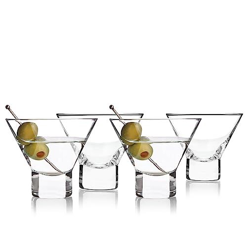 Viski Crystal Stemless Martini Glasses - Fun Cocktail Glasses, Crystal Clear Coupe Glass Gift Set, 7.5 oz, Martini Glasses Set of 4 - style: Stemless Martini Glasses