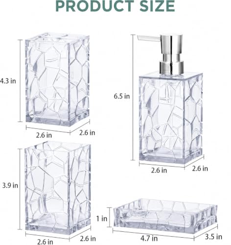 HBlife Bathroom Accessories Set, Acrylic Bathroom Counter Set of 4 | Boho acrylic bathroom decor, 4-pc: holder, soap, tumbler, dish, Easy-clean & rustproofd, Ideal housewarming gift - style: White