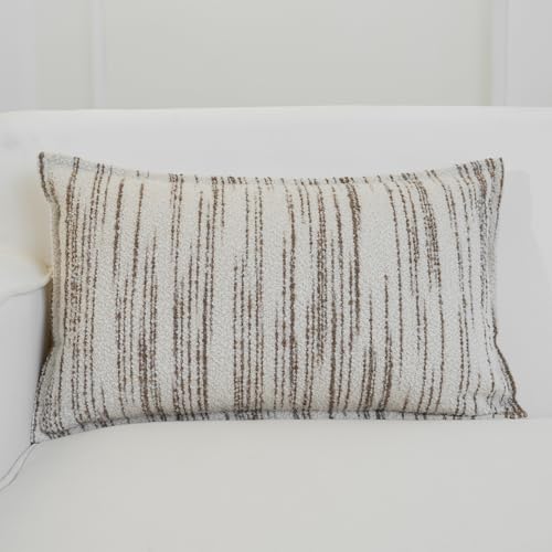 THE-TINOART Beige & Cocoa Boucle Jacquard Lumbar Pillow Cover - Organic Woven Stripe for Sofa and Bed, Neutral Decorative Accent Pillow Cover, 12x20 Inches - color: Cocoa Stripe, size: 20" x 12" (Pack of 1)