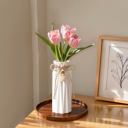 Elegant 8 Inch Ceramic Vase with Geometric Pattern, Decorative Vase with Jute Rope & Heart Charm for Home Décor, Table Centerpieces, and Gifts, Ideal for Living Room, Bedroom, and Office - style: Diamond
