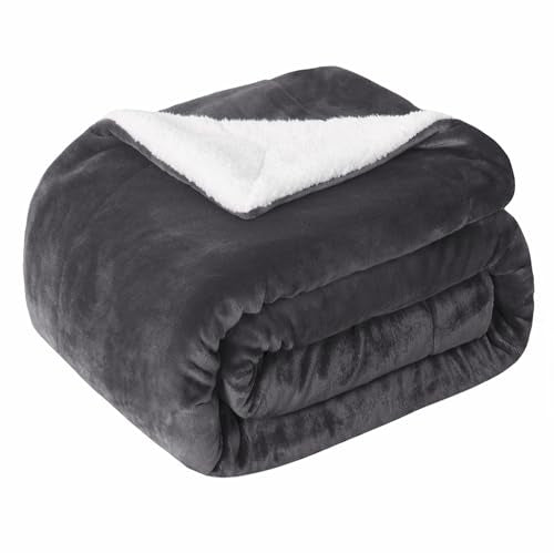 Sherpa Fleece Throw Blanket, Reversible Super Soft Luxurious Plush Blanket Twin Size, Dark Grey - color: Dark Grey, size: 60"×80"