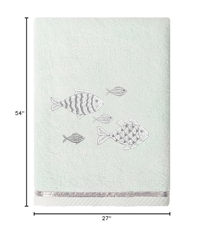Treasure 4-Piece Premium Towel Set, Sparkling Applique Fish, Ultra Plush Turkish Cotton, Durable, Perfect for Bathroom, 2 Bath 2 Hand Towels, Aqua - color: Aqua, size: 2 Pcs Bath 2 Pcs Hand Towel