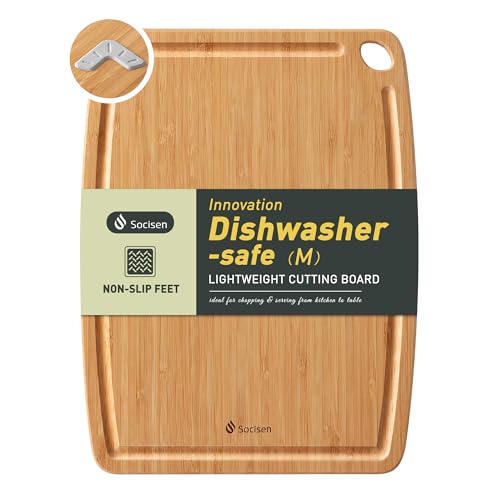 Lightweight Durable Bamboo Cutting Board with Non-Slip Feet, Reversible Wood Cutting Board with Juice Groove Easy to Store & Clean, Water-Resistant Ideal Kitchen Gift for Home Cooks - color: Carbonized Bamboo(Brown), size: 12"L x 9.1"W