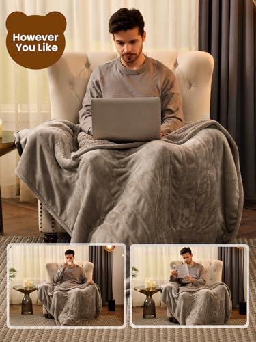 Bearhug Electric Blanket Throw Size, 50" x 60" Heated Blanket with 6 Heating Levels & 4H Auto Shut-Off, Machine Washable Soft Velvet to Sherpa Reversible Heated Throw for Office, Couch and Sofa Taupe - color: Taupe-velvet & Sherpa, size: Throw 50" × 60"