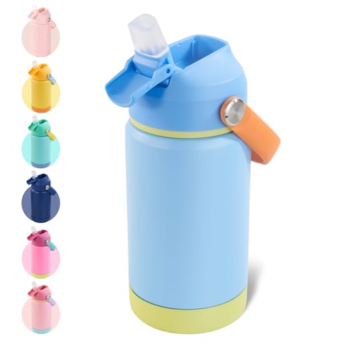 Kerilyn 12oz Kids Water Bottle, Stainless Steel Insulated Water Bottle for Kids, Toddler Cup with Straws Leak-Proof, Kids Water Bottles for School Boys Girls, BPA Free, Sky - color: Sky