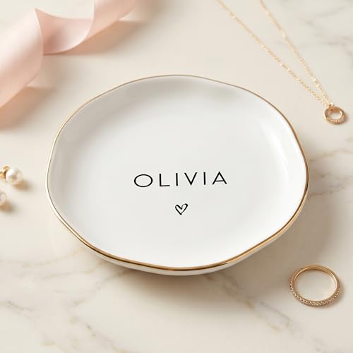 Personalized Ring Dish with Name, Custom Jewelry Tray Gift for Women, Bridesmaids, Mom, Grandma, or Best Friends (1-Name)