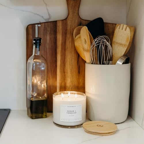 Cedar & Tobacco 3 Wick Scented Candle - 43 Hour Burn | Made in the USA Luxury Clean Soy Wax Candles - Long Lasting Large Glass Jar Candle for Home - 3 Wicks - 14.9oz - color: Cedar + Tobacco