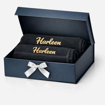 Hawmam Linen Personalized Towels - Customized Turkish Cotton Towel Set, Monogrammed Towels with Initials, Name & Embroidery, Idea for Weddings, Bridal Showers, Anniversaries, for Couples - Grey - color: Cool Grey