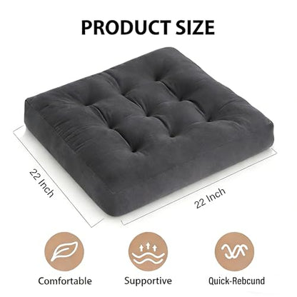 Square Floor Pillow Cushion, 22x22 Inch Meditation Pillow, Black | Thick Tufted, Soft Velvet Seat Cushion, for Yoga, Gaming, Reading, Living Room, Tatami, Chair - color: Black