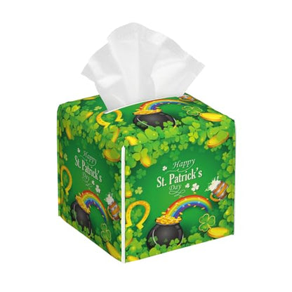 Tissue Box Cover,Rainbow St.Patrick's Day with Clover Leaf Leather Tissue Box Holder Square Facial Paper Case Organizer Dispenser for Bathroom Vanity Countertop Tabletop Car Office - color: Color5