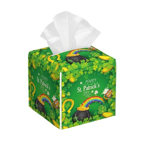 Tissue Box Cover,Rainbow St.Patrick's Day with Clover Leaf Leather Tissue Box Holder Square Facial Paper Case Organizer Dispenser for Bathroom Vanity Countertop Tabletop Car Office - color: Color5