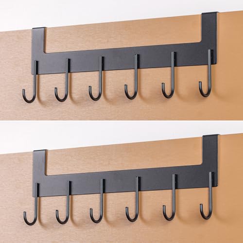 Over The Door Hooks, Over The Door Hanger, Heavy Duty Metal Over The Door Towel Rack, Door Hooks for Hanging Coat, Towel, Bag, Robe - 6 Hooks(Matte Black 2Pcs) - color: Black-2pack