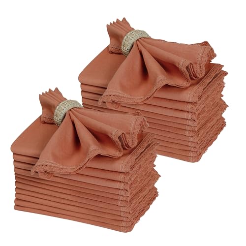 Ramanta Home Rust Linen Flax Cloth Napkins Set of 24, 18x18 Inches | Flax Lace Cotton Linen Reusable Decorative Scalloped Dinner Napkins with Mitered Corners for Weddings, Everyday Use - color: Rust, size: 18" x 18" (Set of 24)