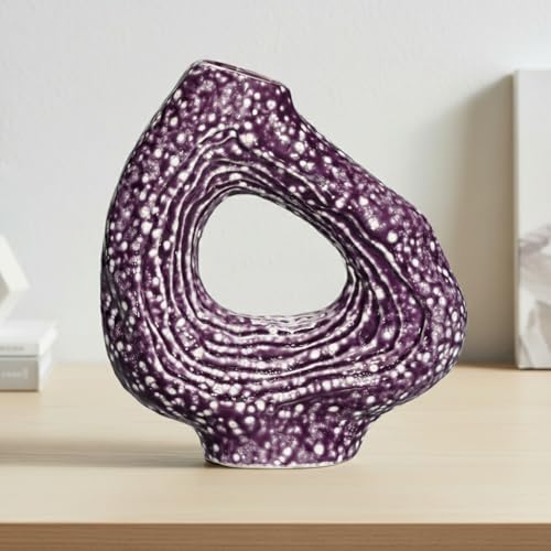 Sunddo Ceramic Flower Vase, 9 Inch, Purple | Modern, Unique Donut Design, For Living Room, Centerpiece Table, Kitchen, Fireplace, Bookshelf - color: Purple, size: 9 inch