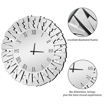 Wall Clock, Round Silver Mirror Silent 32 Inch Large Wall Clock, Modern Glass Wall Decor, Clock Battery Operated, Suitable for Living Room, Home, Kitchen, Office