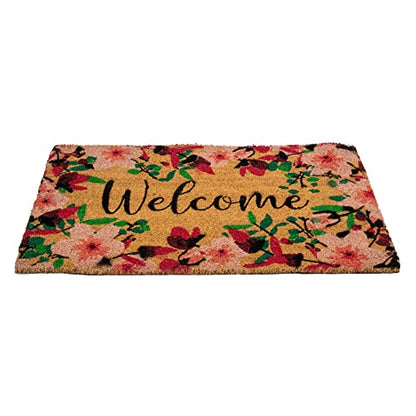 Northlight Natural Coir Blossoming Floral Outdoor Rectangular Welcome Doormat 18" x 30"