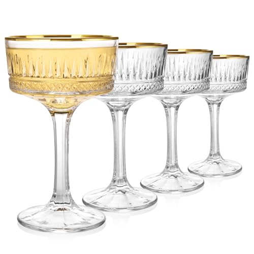 4Pcs Coupe Glasses, 10oz Crystal Martini Glasses with Gold Rim, Vintage Coupe Cocktail Glass, Martini Glassware for Espresso, Champagne, Cosmopolitan, Manhattan - color: Gold Rim