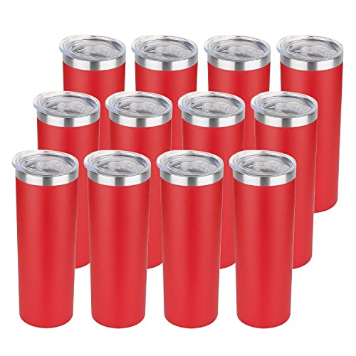 HASLE OUTFITTERS 20 oz Skinny Tumblers Bulk Set, Stainless Steel Insulated Slim Tumblers with Lids, Reusable Double Wall Travel Coffee Mugs, Durable Powder Coated Travel Water Cups(Red, 12) - color: Red, size: 20 oz (12 Count)