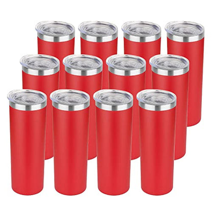 HASLE OUTFITTERS 20 oz Skinny Tumblers Bulk Set, Stainless Steel Insulated Slim Tumblers with Lids, Reusable Double Wall Travel Coffee Mugs, Durable Powder Coated Travel Water Cups(Red, 12) - color: Red, size: 20 oz (12 Count)
