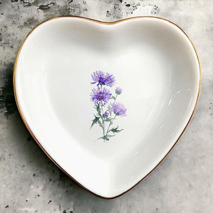 September Aster Flower Ring Dish-Purple Floral Jewelry Dish for Hippie,Nature,Pace-Birth Flower for Mom,Mother-in-law,Step Mom,Godmother,Aunt,Grandma,Sister,Friend-Floral Birthday Gifts - style: 9 - September (Aster)