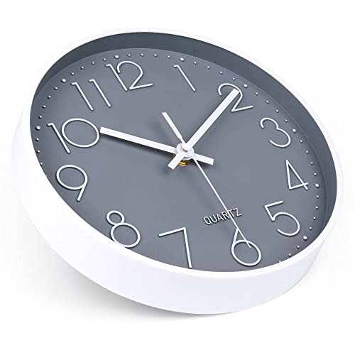10 Inch Gray Wall Clock Battery Operated Silent & Non-Ticking Wall Clock for Home, Bathroom, Bedroom, Kitchen - color: Gray, size: 10 Inch