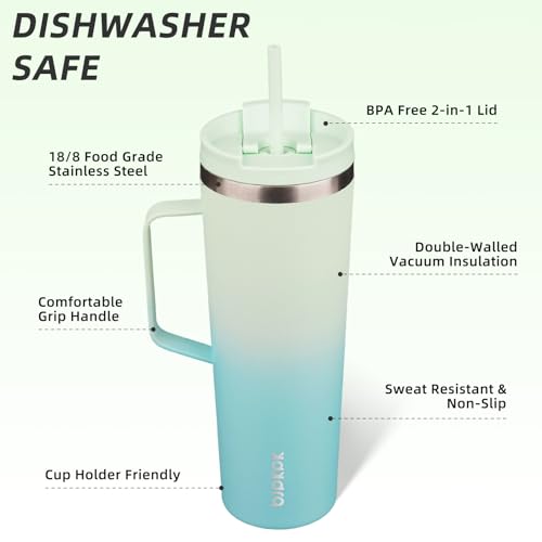 BJPKPK 30oz Insulated Tumbler with Handle, Lid & Straw, Stainless Steel | Double Wall Vacuum Insulated Coffee Travel Mug - Keeps Cold & Hot, BPA Free, Cupholder Fit for Office, Gym & Travel - color: Mint, size: 30 Ounces