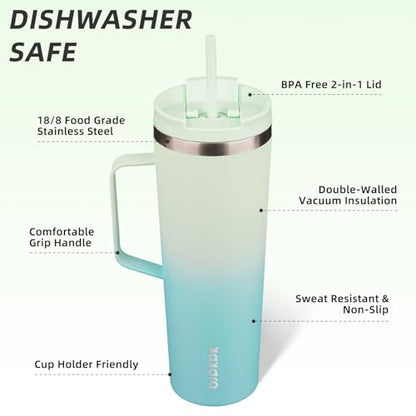 BJPKPK 30oz Insulated Tumbler with Handle, Lid & Straw, Stainless Steel | Double Wall Vacuum Insulated Coffee Travel Mug - Keeps Cold & Hot, BPA Free, Cupholder Fit for Office, Gym & Travel - color: Mint, size: 30 Ounces