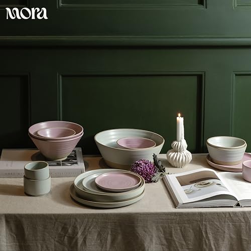 MORA Medium Plates Set of 4, 8.5 inch Ceramic Pottery Salad Plates - Microwave, Oven and Dishwasher Safe - Dawn - color: Dawn