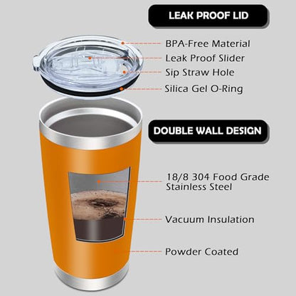 20oz Tumbler with Lid Stainless Steel Tumblers Insulated Mug Orange 12P - color: Orange